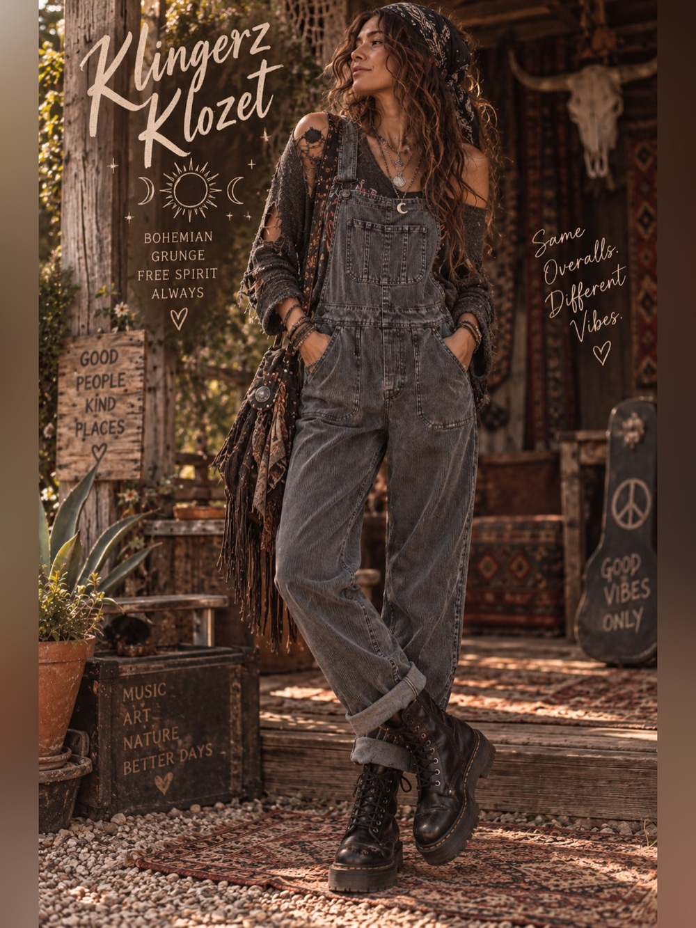 Bohemian Women's Washed Gray Denim Overalls by American eagle size large
